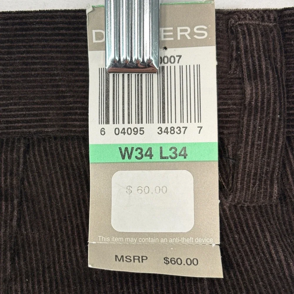 Dockers Mens Corduroy Pants 34x34 Brown D3 Classic Fit Pleated Plush Cord NEW